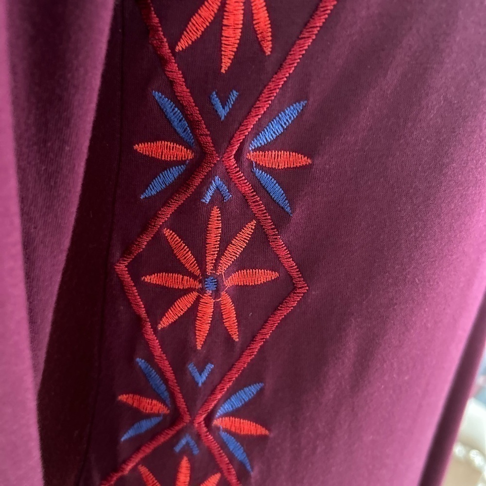Long burgundy embroidered tunic style top - Picture 2 of 6